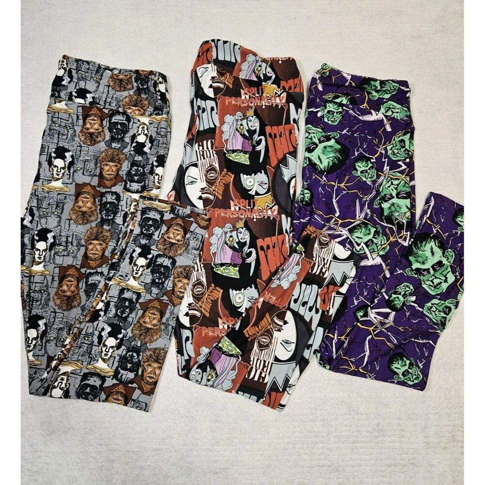 Lot Of 3 LuLaRoe Halloween TC And TC2  Leggings Monsters Evil Queen Frankenstein